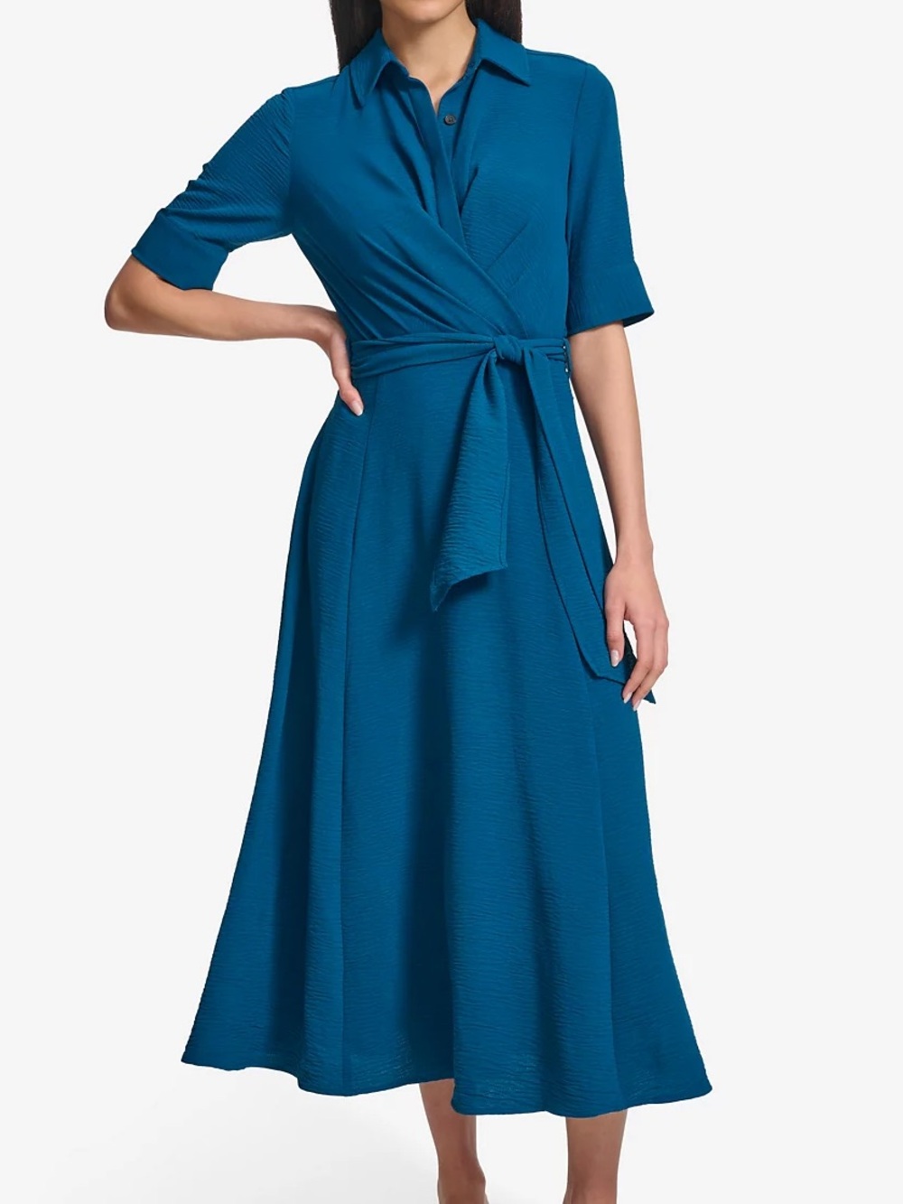 Calvin Klein collared tie waist shirt dress